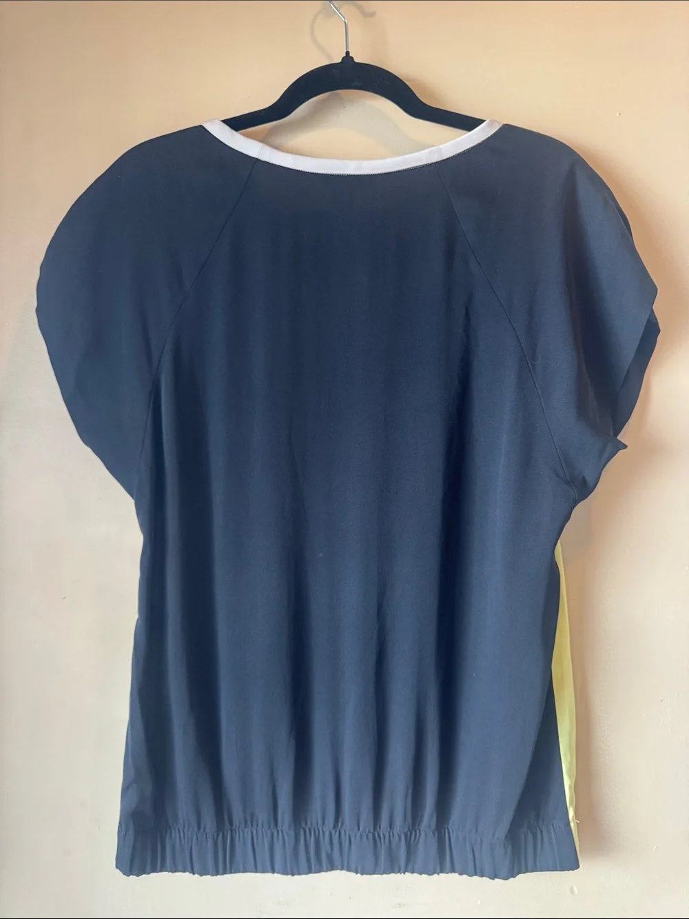 Diane Von Furstenberg Bright Yellow Silk Top with Black Raglan Sleeves